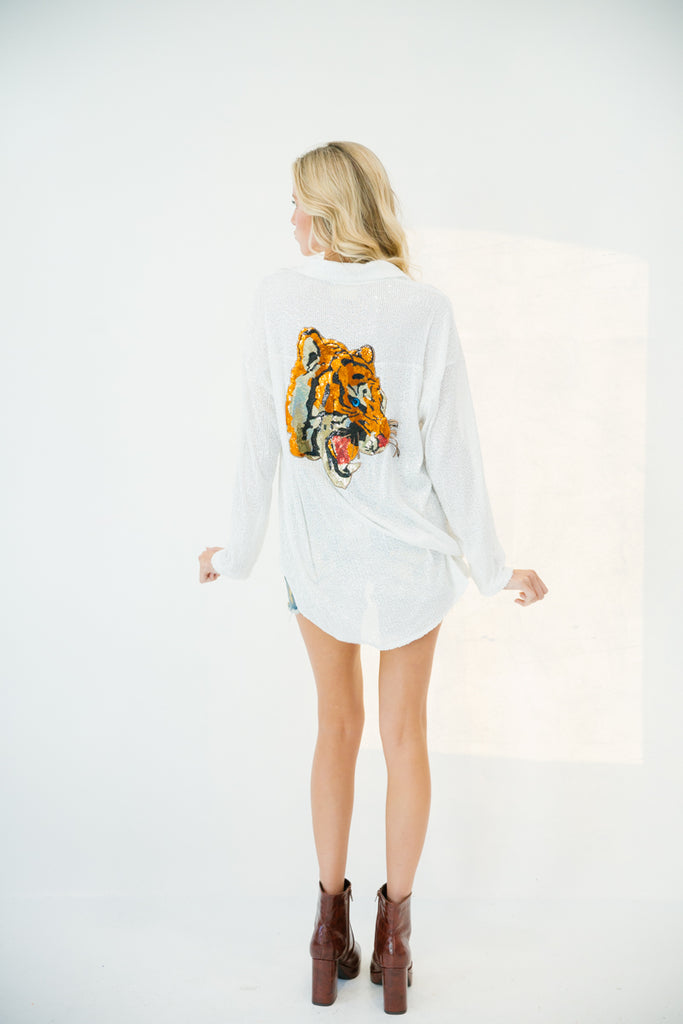 TIGER HEAD SEQUIN BUTTON DOWN gameday23 Judith March   