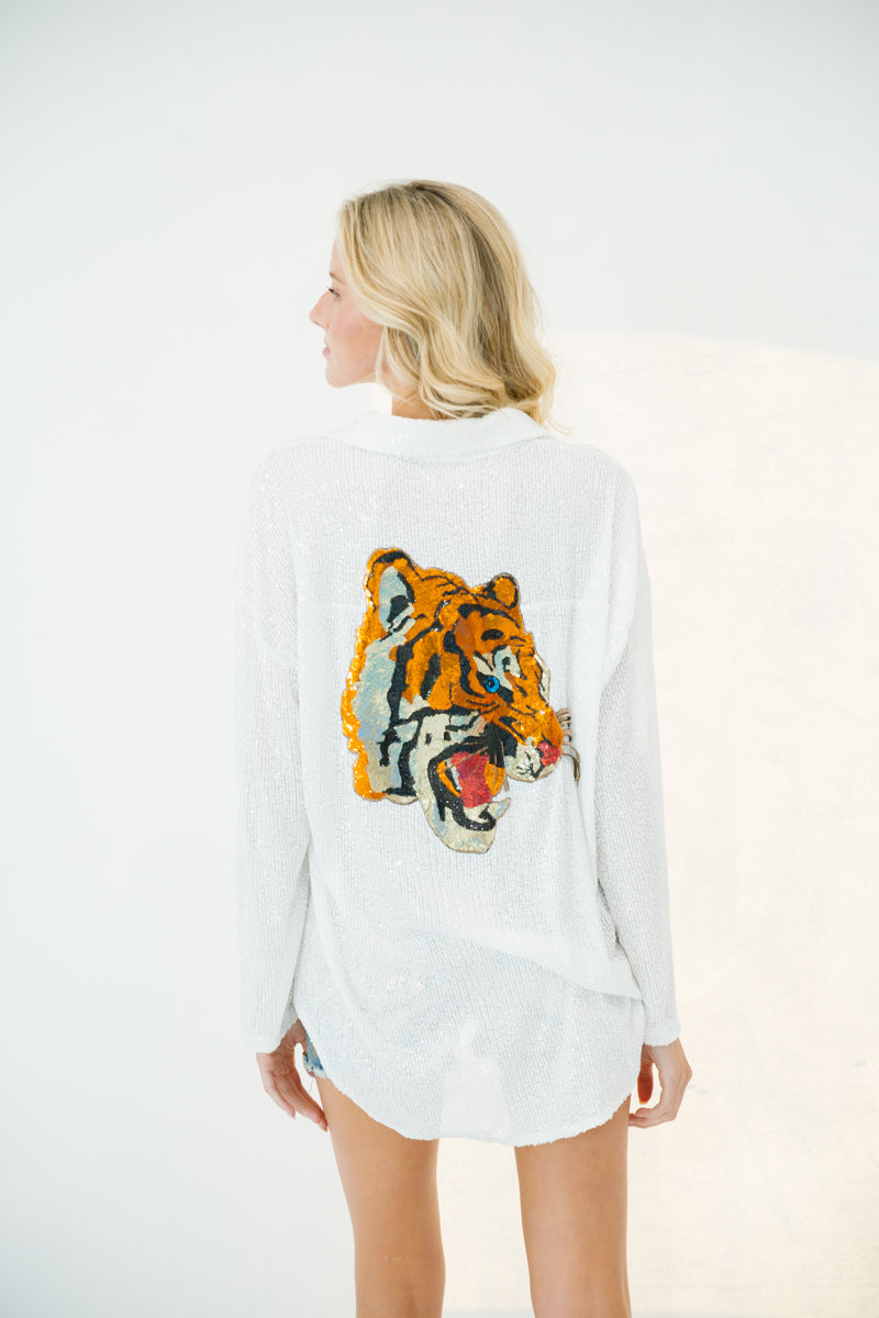 TIGER HEAD SEQUIN BUTTON DOWN gameday23 Judith March   