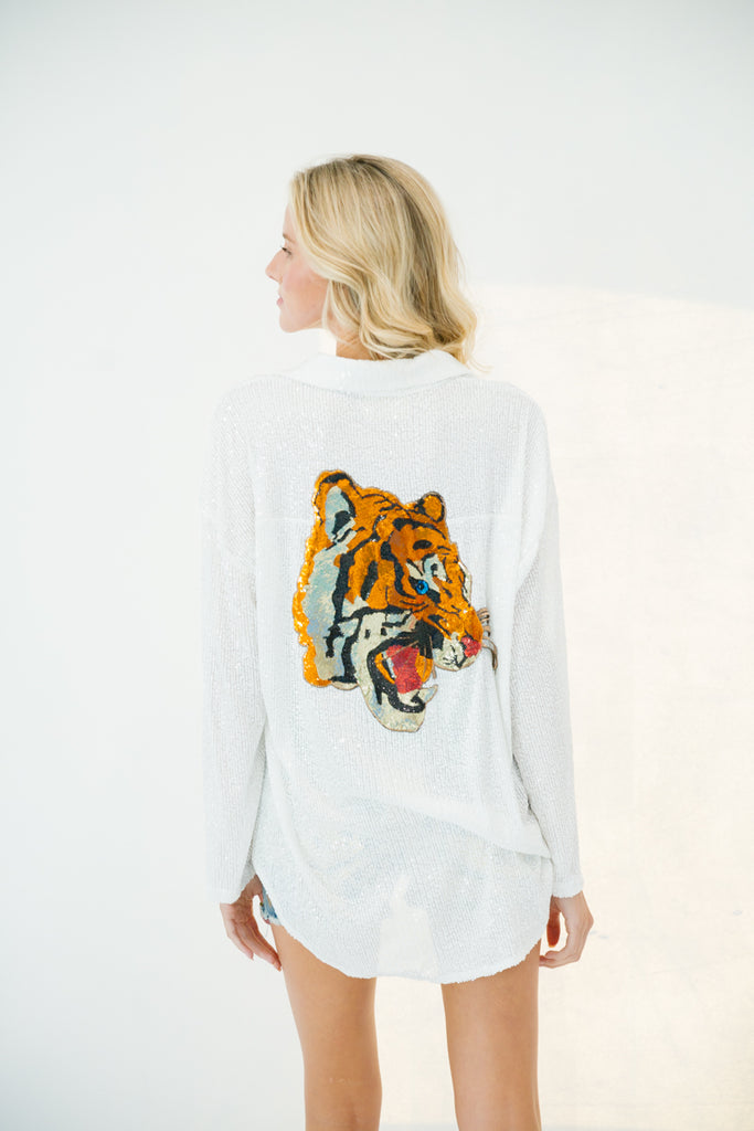 TIGER HEAD SEQUIN BUTTON DOWN gameday23 Judith March   
