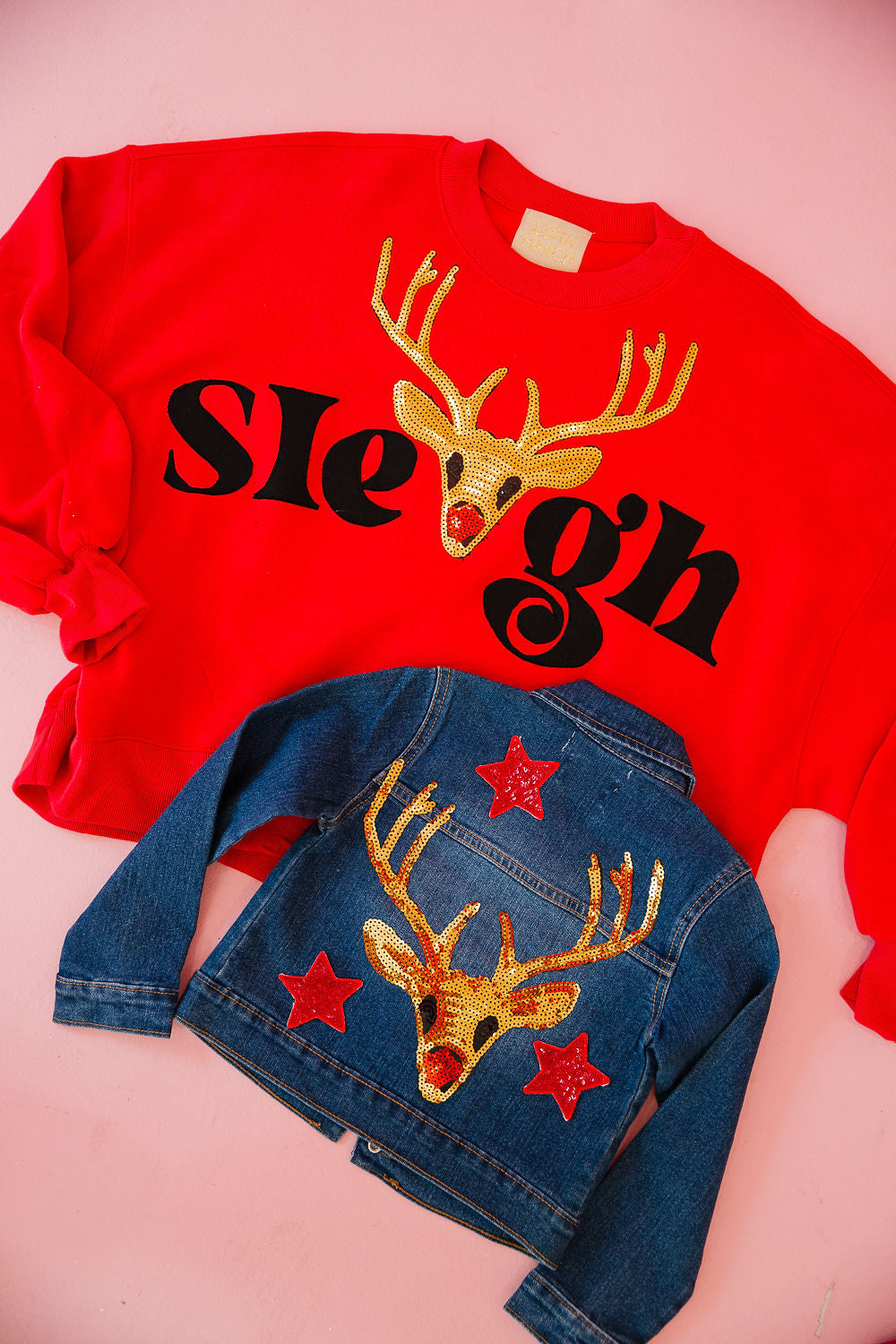 REINDEER SLEIGH RED PULLOVER PULLOVER Judith March