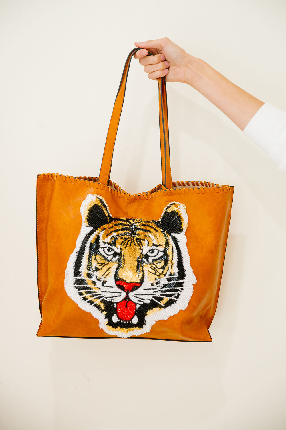 BEADED TIGER LEATHER TOTE Clutch Judith March