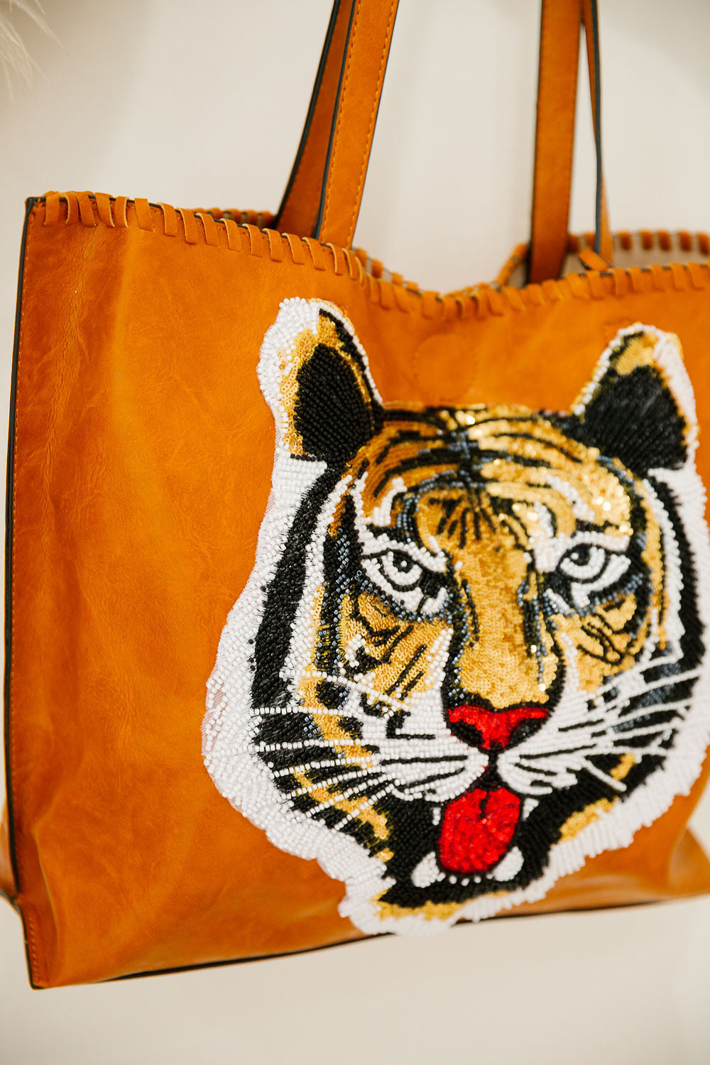 BEADED TIGER LEATHER TOTE Clutch Judith March