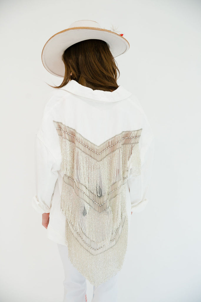SILVER FRINGE WHITE DENIM JACKET JACKET Judith March