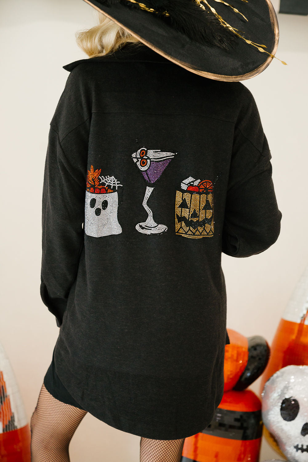 SPOOKY SIPS BLACK CARDIGAN PULLOVER Judith March