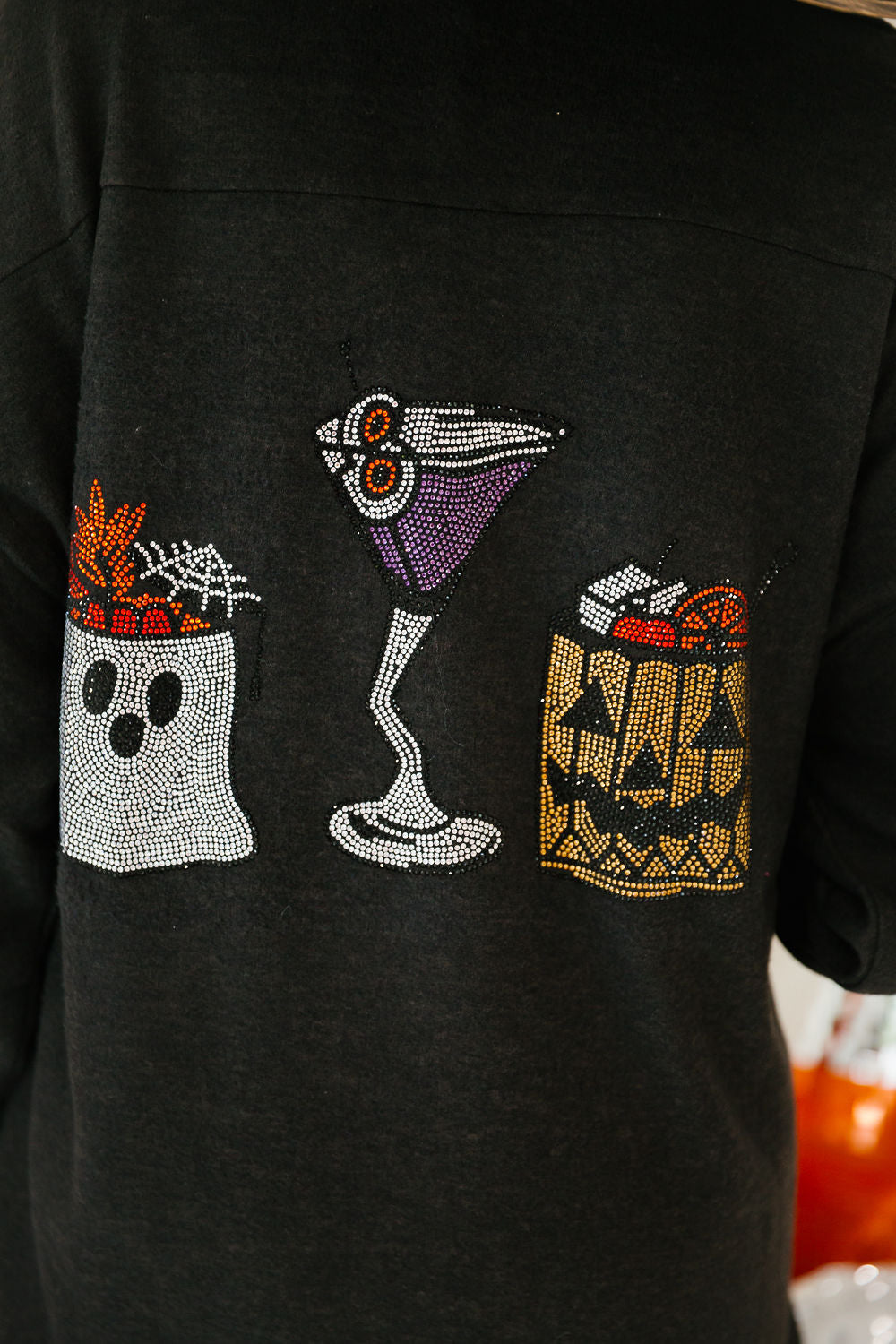 SPOOKY SIPS BLACK CARDIGAN PULLOVER Judith March