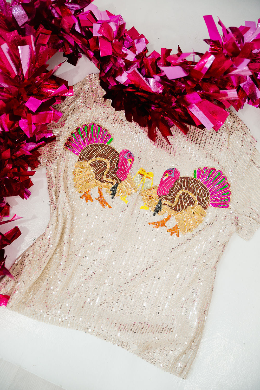 TURKEY CHEERS SEQUIN TOP TOP Judith March