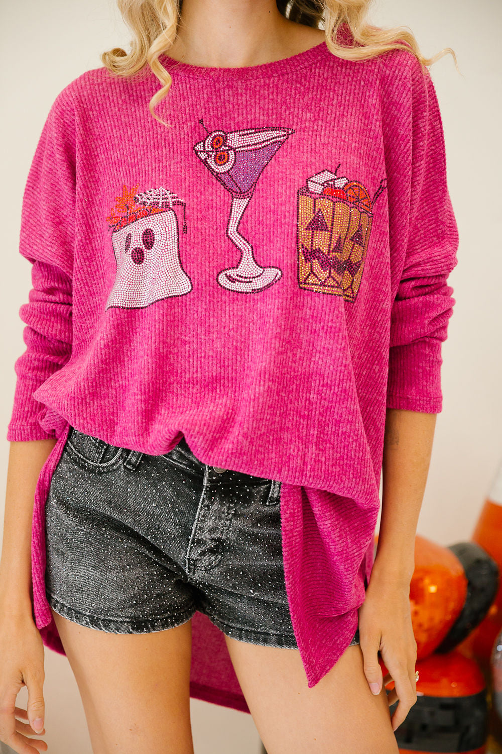 SPOOKY SIPS PINK SWEATER PULLOVER Judith March