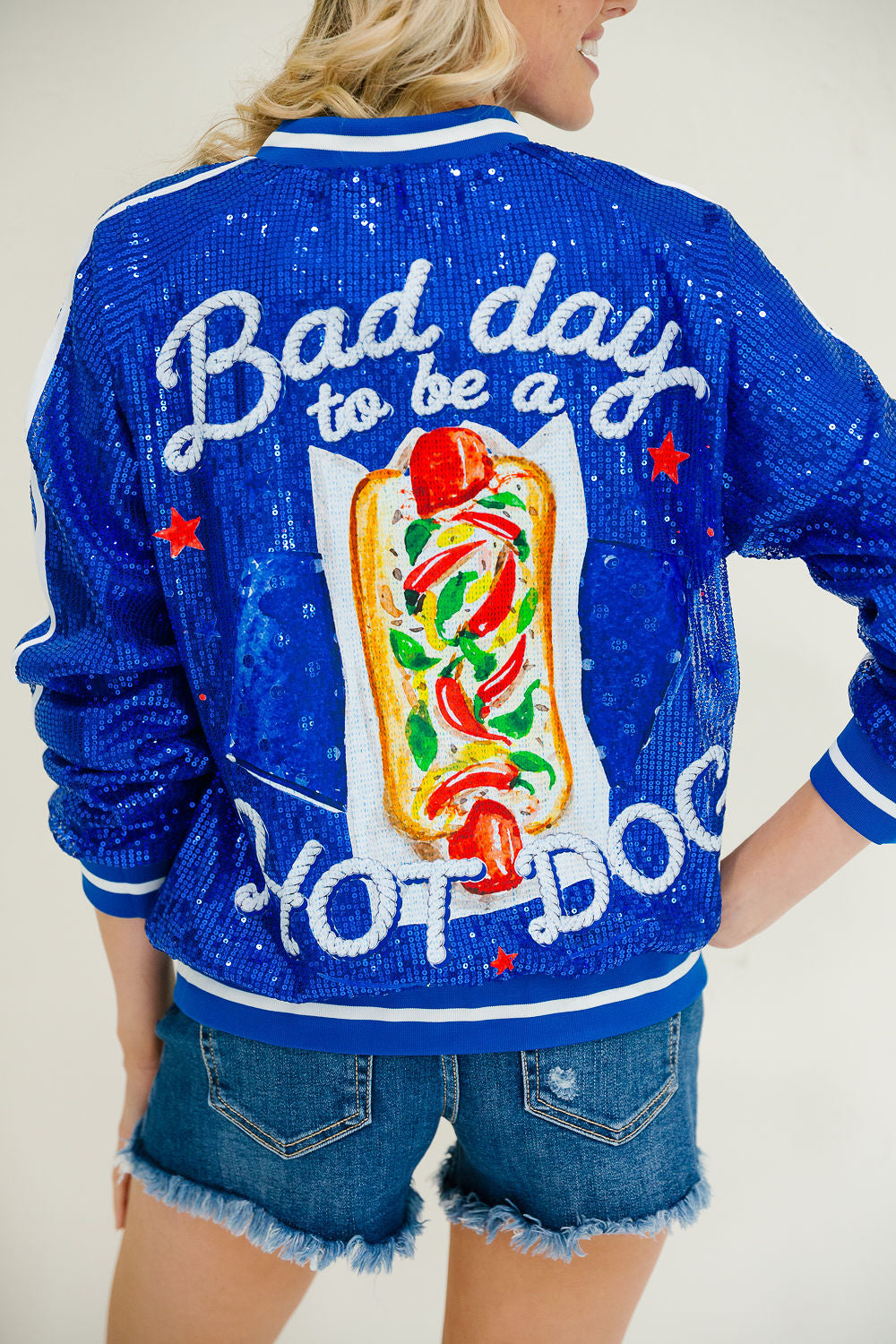 BAD DAY TO BE A HOT DOG SEQUIN JACKET JACKET Judith March