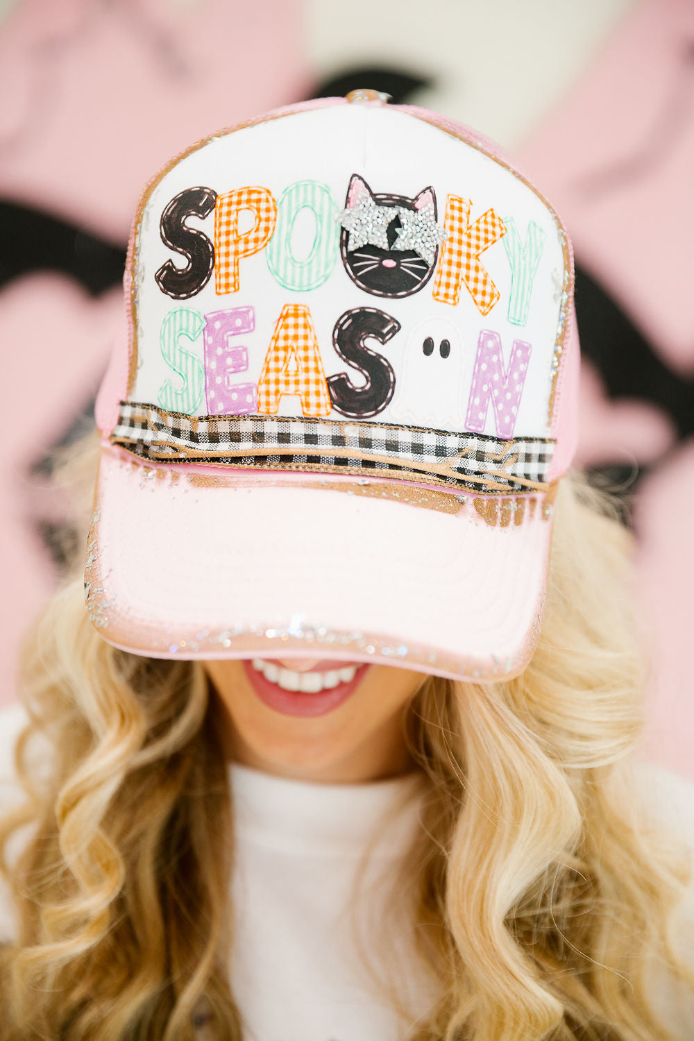 SPOOKY SEASON PINK TRUCKER HAT TRUCKER HAT Judith March