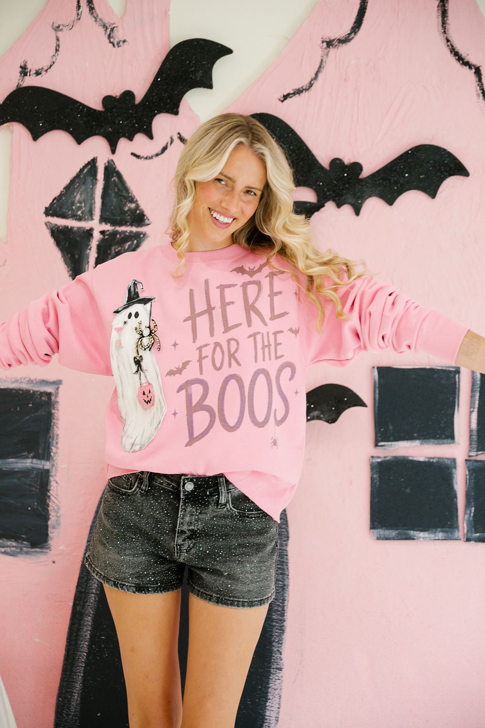 HERE FOR THE BOOS PINK PULLOVER