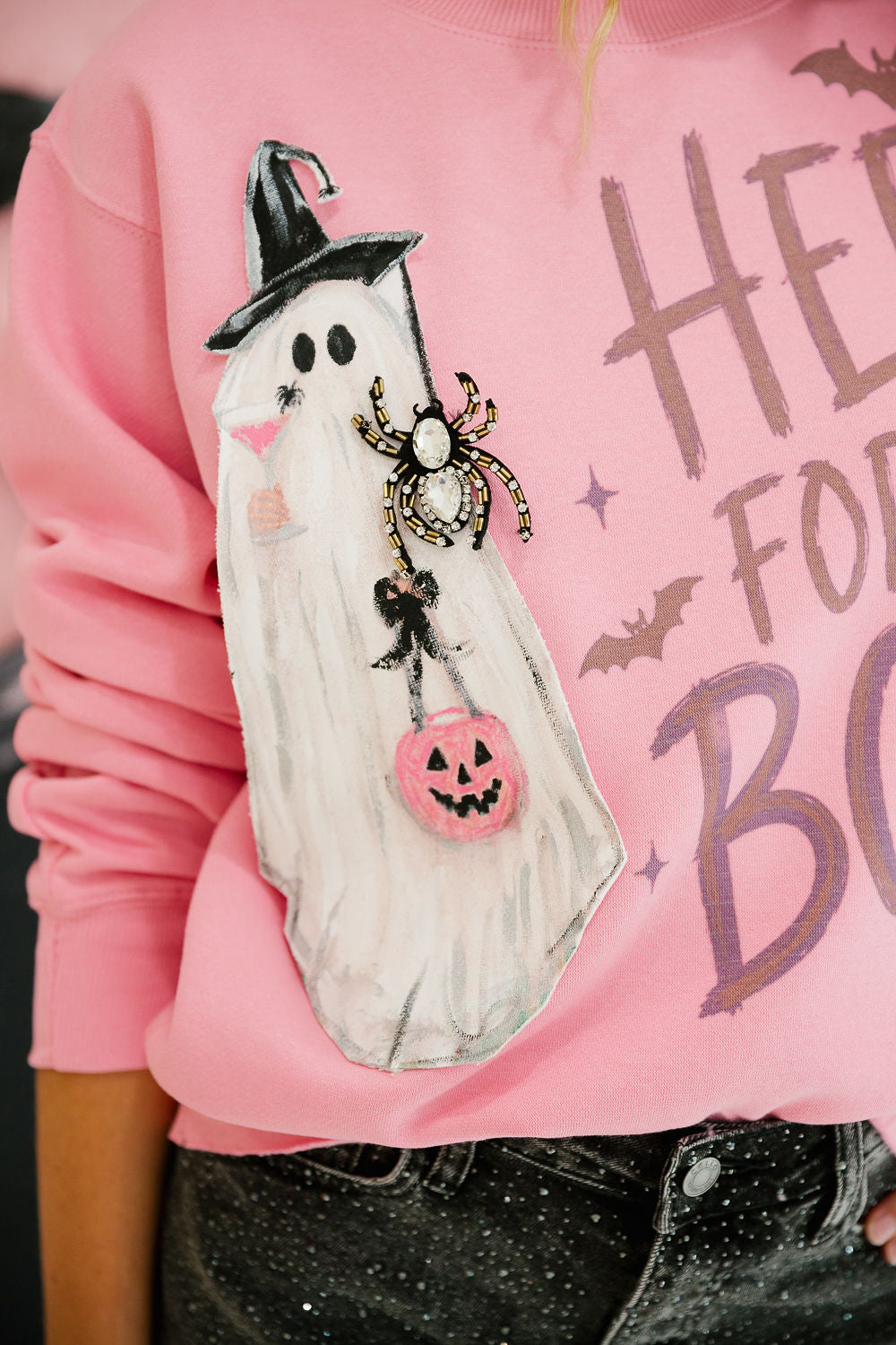 HERE FOR THE BOOS PINK PULLOVER PULLOVER Judith March