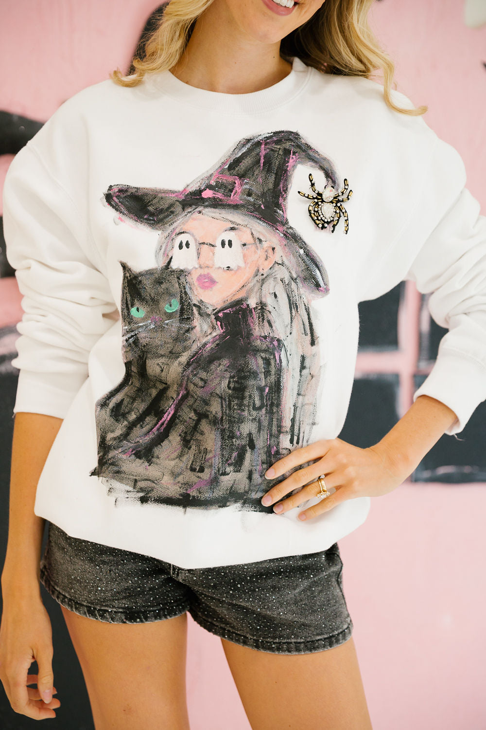 CAT LADY WHITE PULLOVER PULLOVER Judith March
