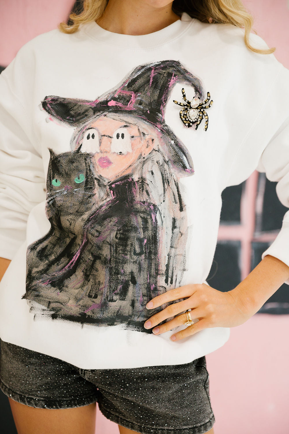 CAT LADY WHITE PULLOVER PULLOVER Judith March