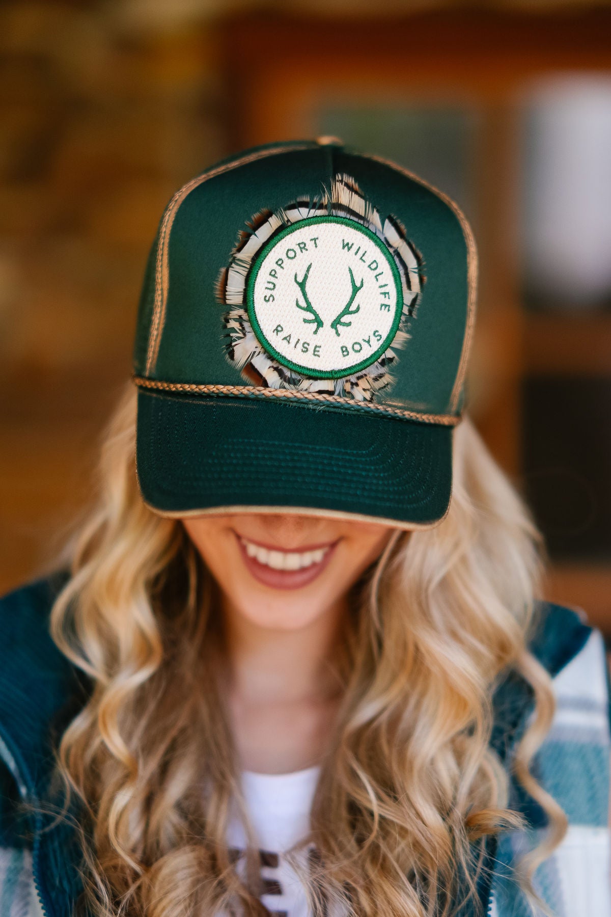 SUPPORT WILDLIFE RAISE BOYS GREEN STRUCTURED HAT TRUCKER HAT Judith March