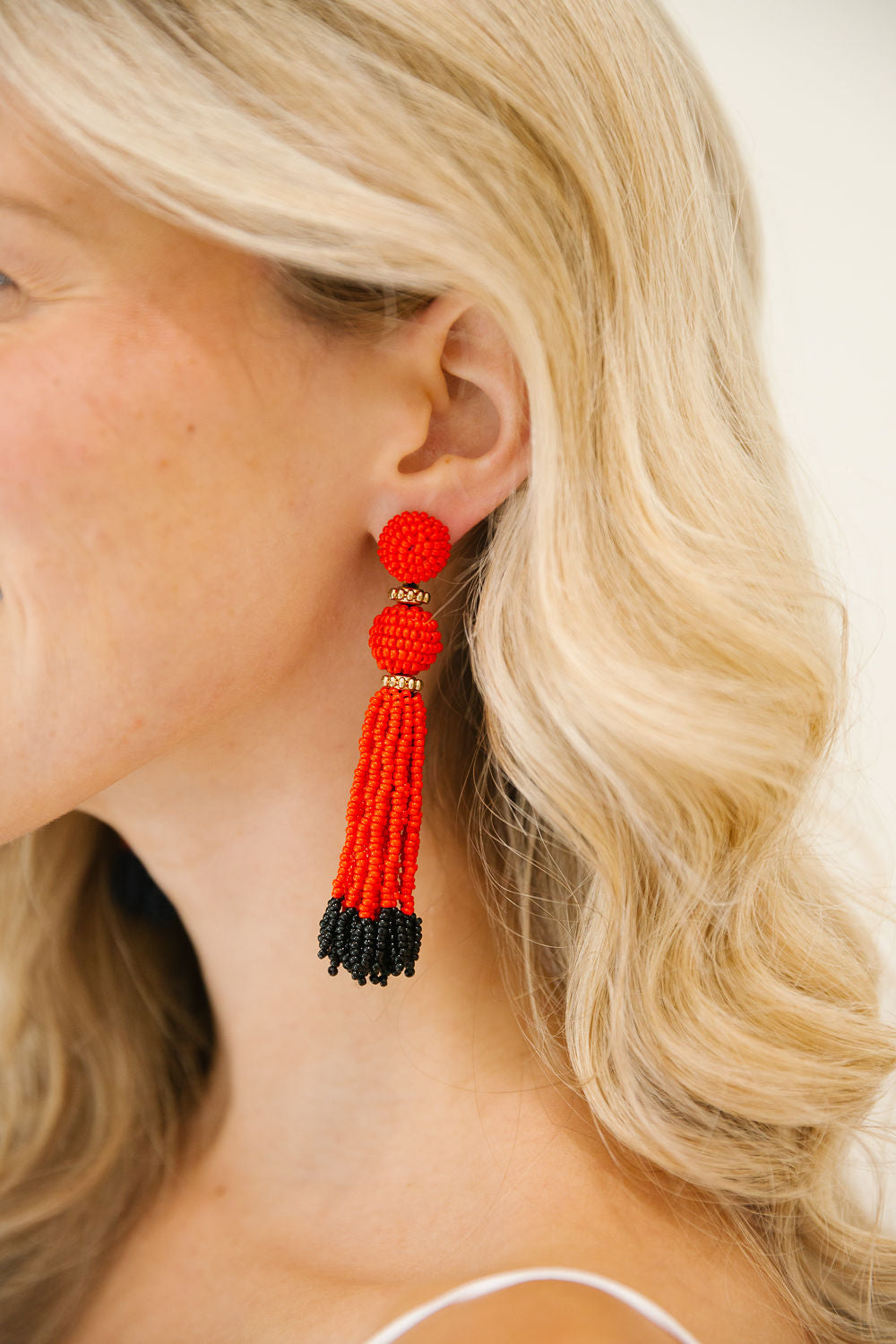GAMEDAY TASSEL BEADED EARRINGS earrings Judith March RED & BLACK