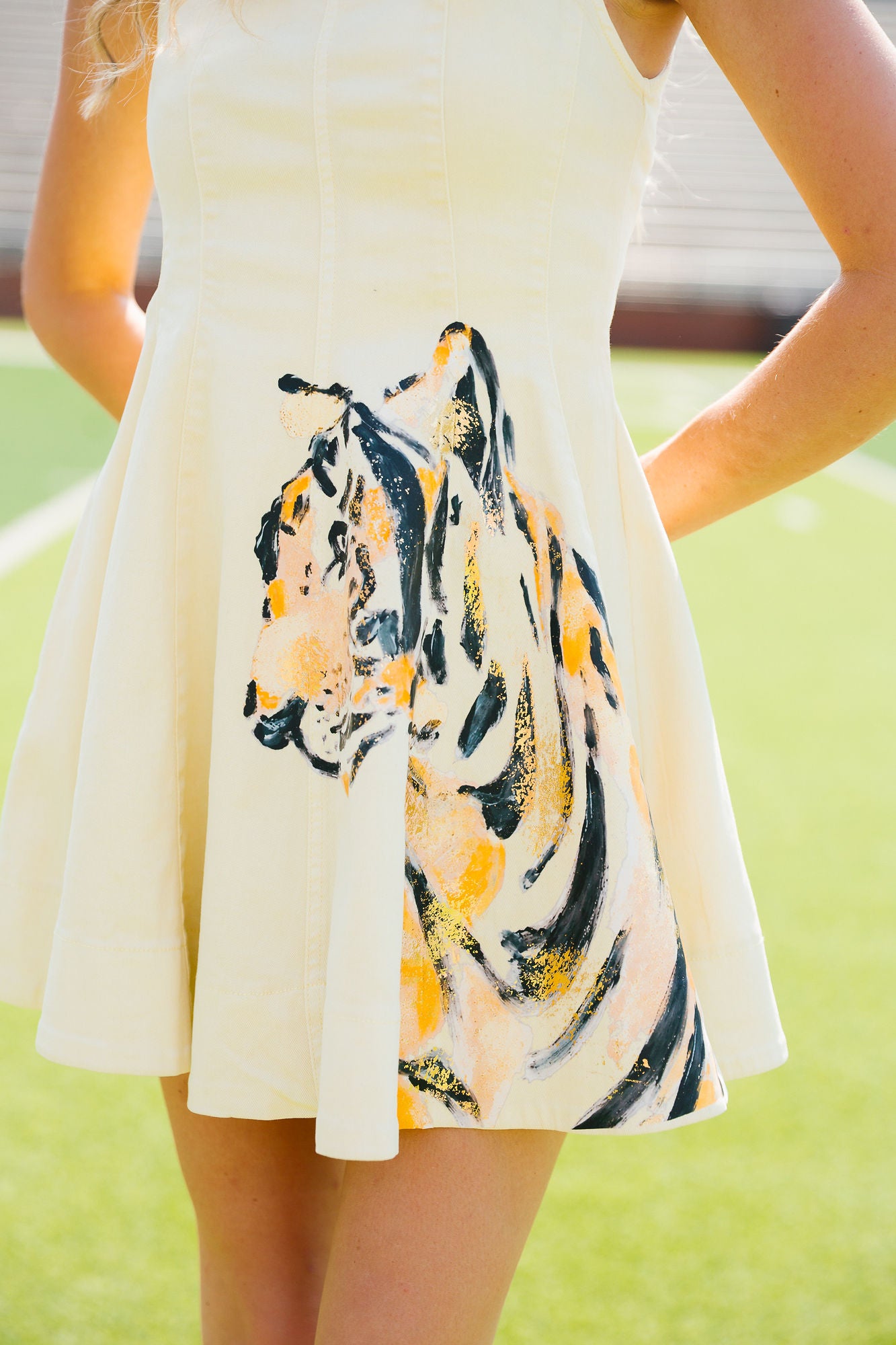 TOUCHDOWN TIGER HAND PAINTED YELLOW DRESS DRESS Judith March