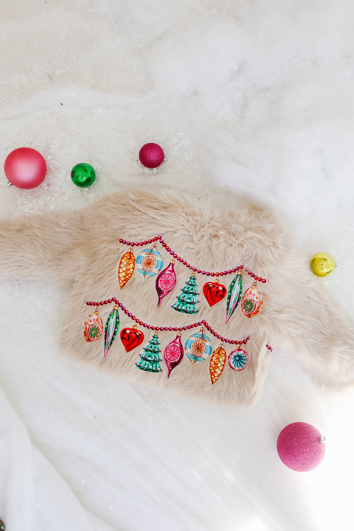 MINI KIDS DECK THE HALLS CREAM FUR JACKET