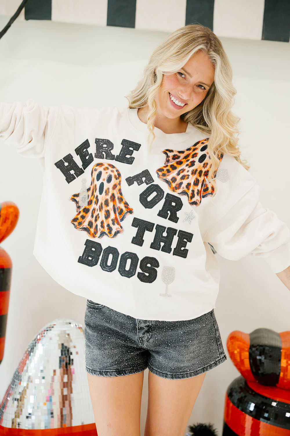 HERE FOR THE BOOS LEOPARD CREAM PULLOVER