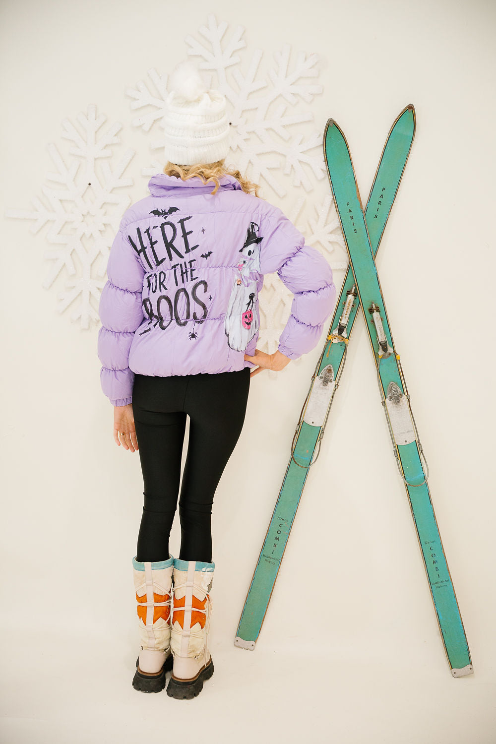 HERE FOR THE BOOS PURPLE PUFFER PULLOVER Judith March
