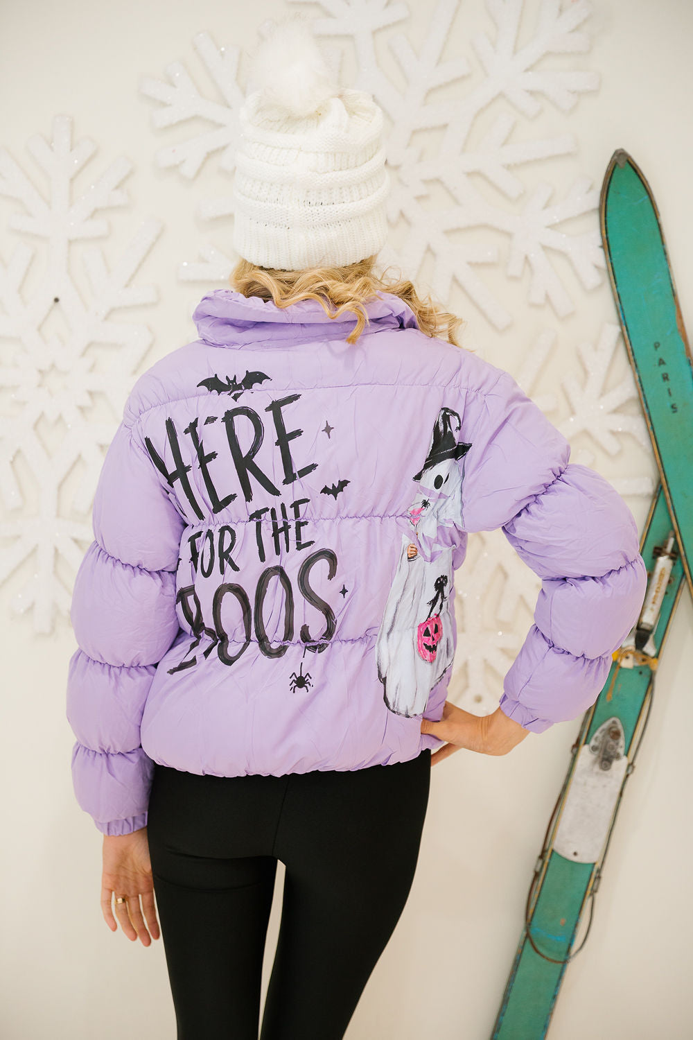 HERE FOR THE BOOS PURPLE PUFFER PULLOVER Judith March