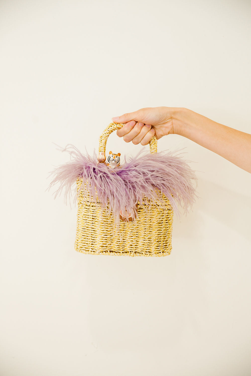 TIGER FEATHER BASKET HANDBAG Clutch Judith March