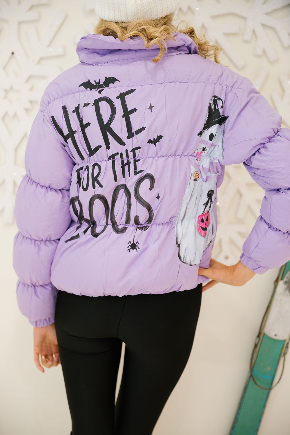 HERE FOR THE BOOS PURPLE PUFFER PULLOVER Judith March