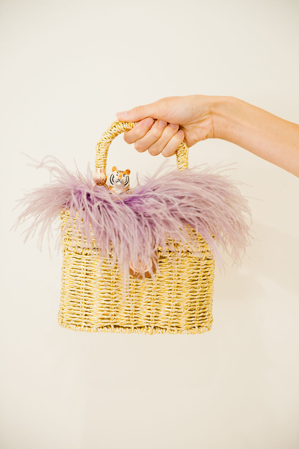 TIGER FEATHER BASKET HANDBAG Clutch Judith March