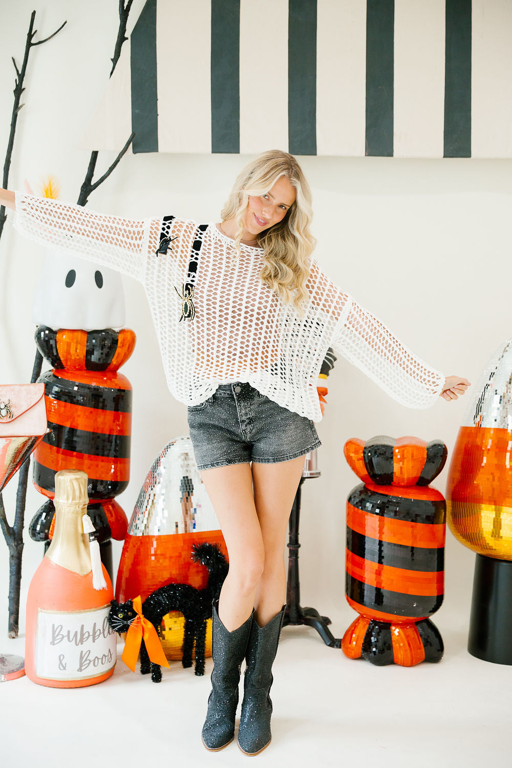 SEQUIN SPIDER CROCHET SWEATER