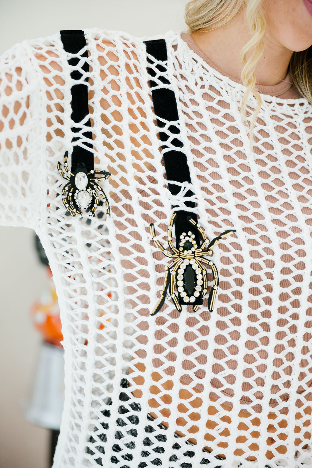 SEQUIN SPIDER CROCHET SWEATER PULLOVER Judith March