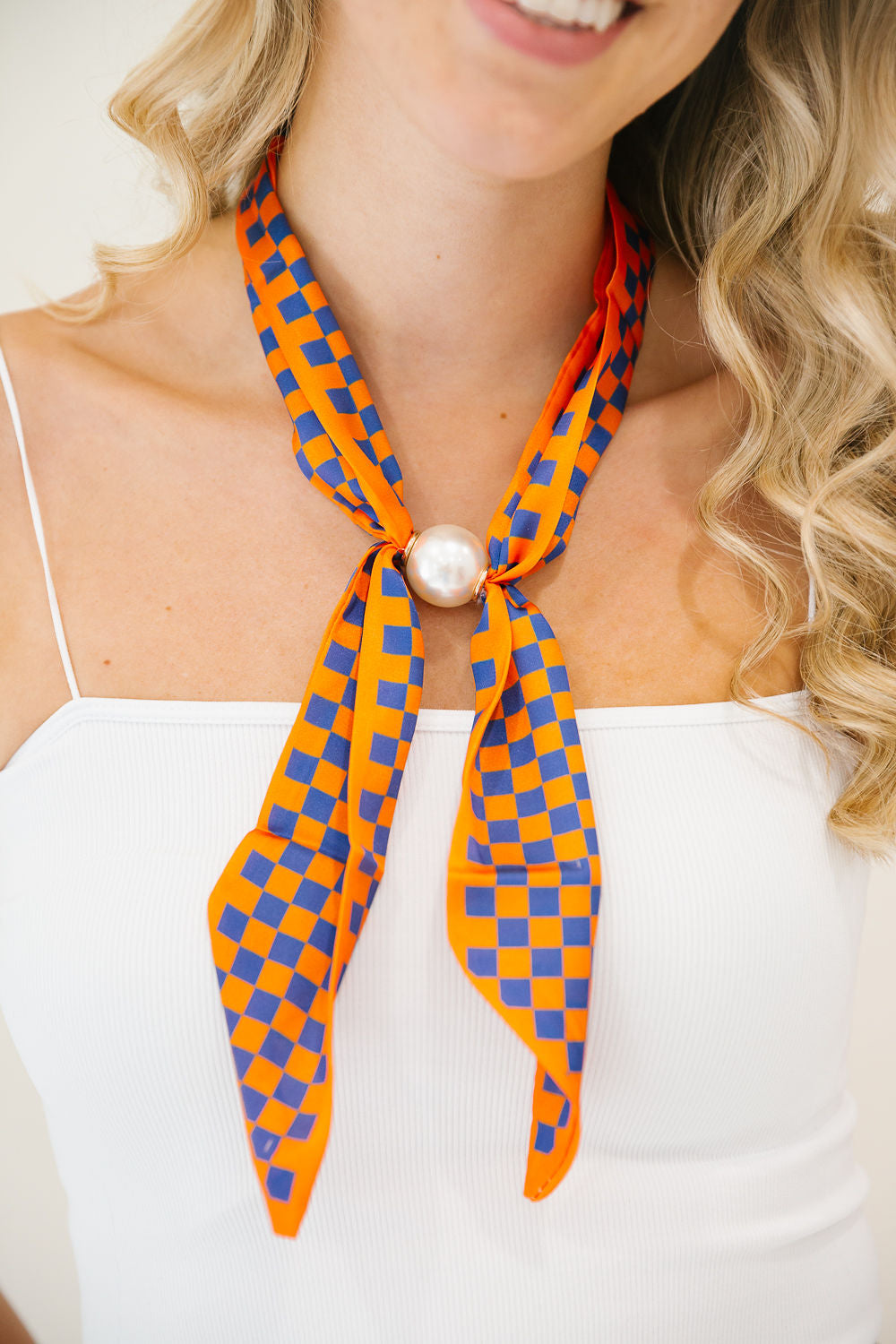 GAMEDAY CHECKERED SCARF NECKLACES NECKLACE Judith March ORANGE & BLUE