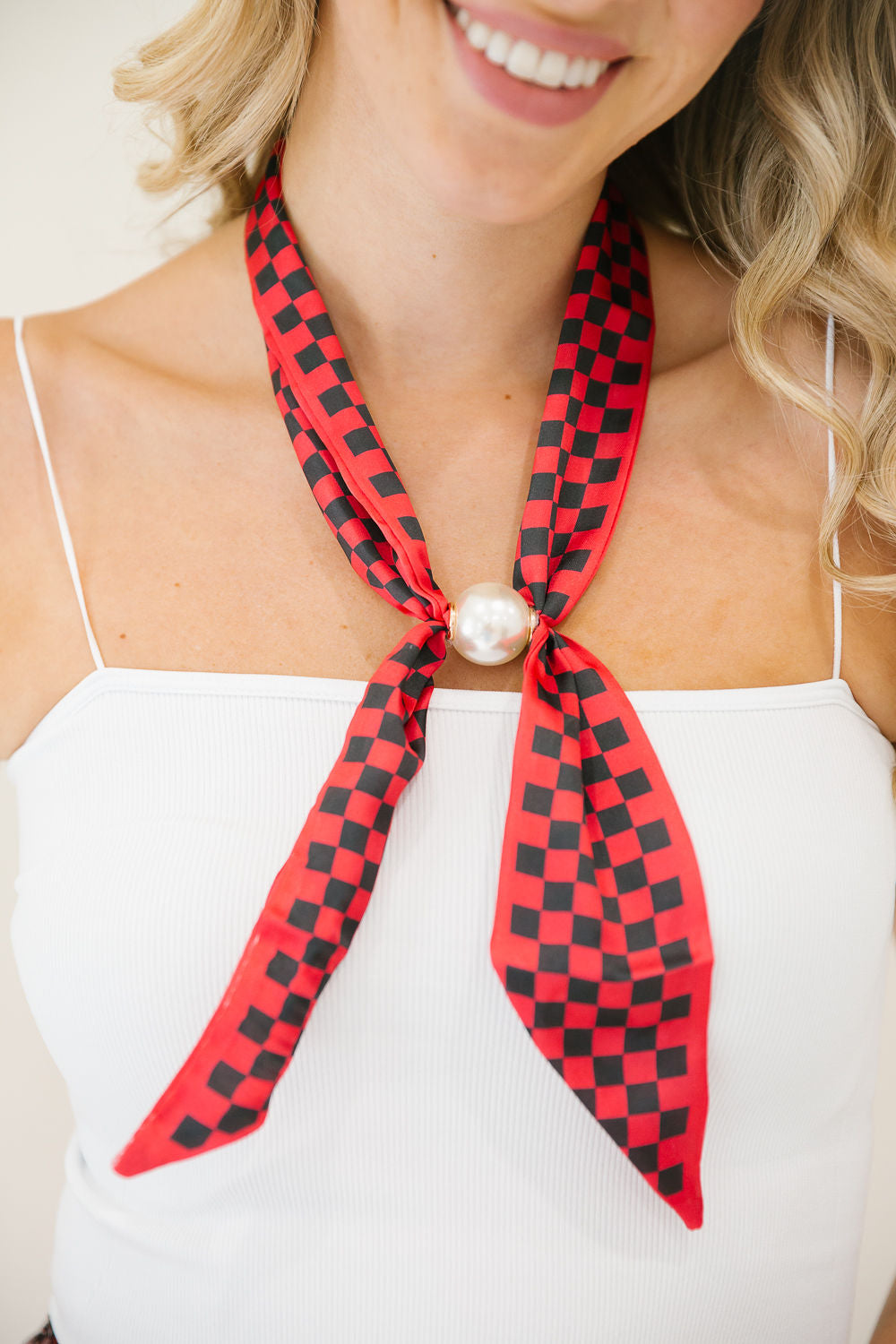 GAMEDAY CHECKERED SCARF NECKLACES NECKLACE Judith March RED & BLACK