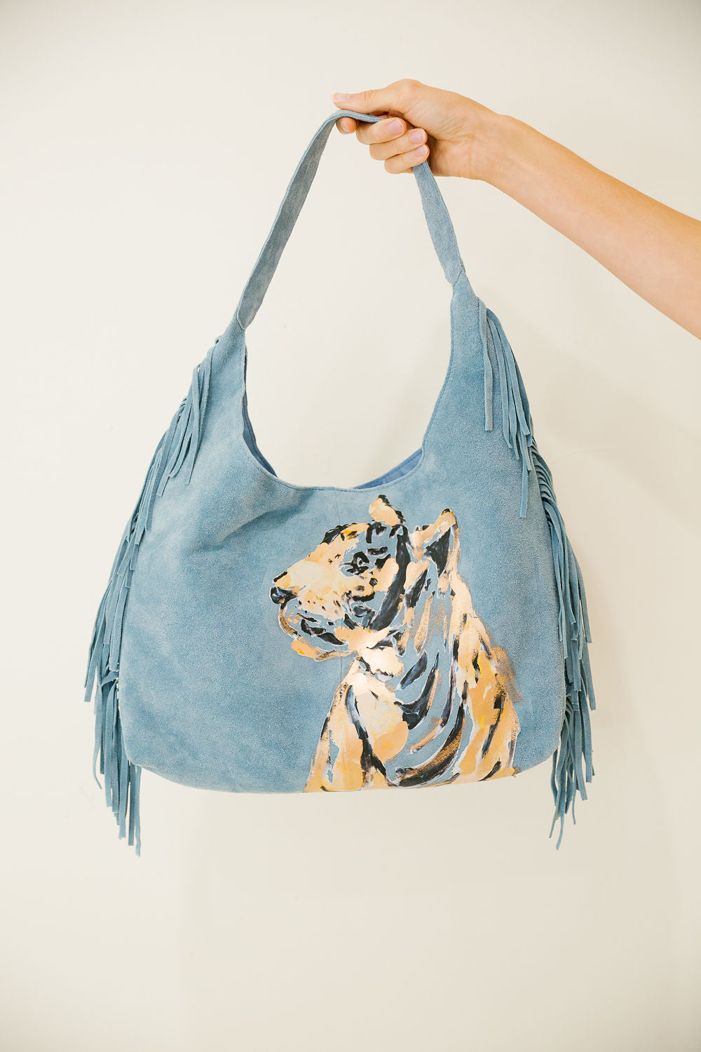 BLUE BELLE TIGER FRINGE HANDBAG Clutch Judith March