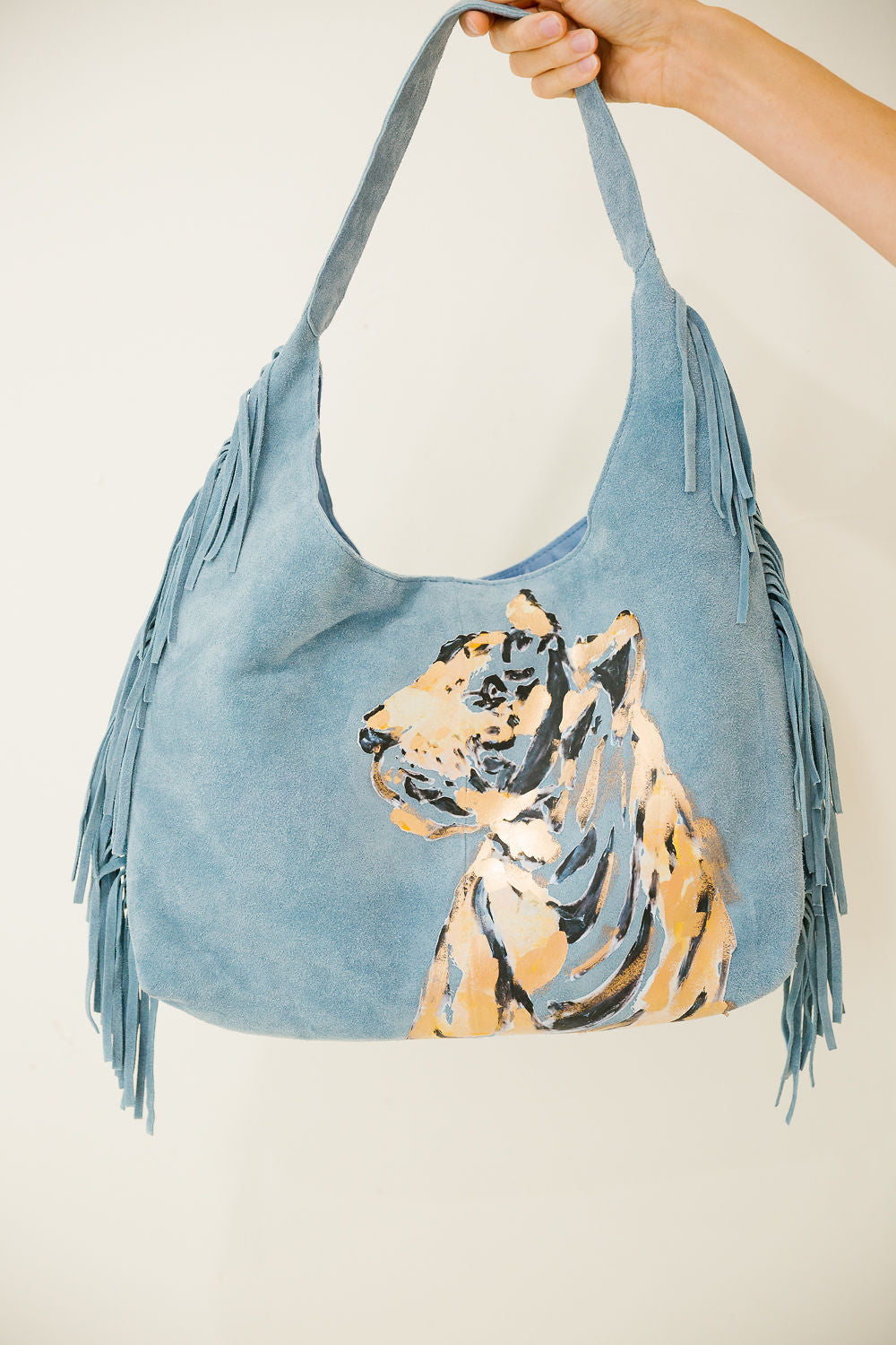 BLUE BELLE TIGER FRINGE HANDBAG Clutch Judith March
