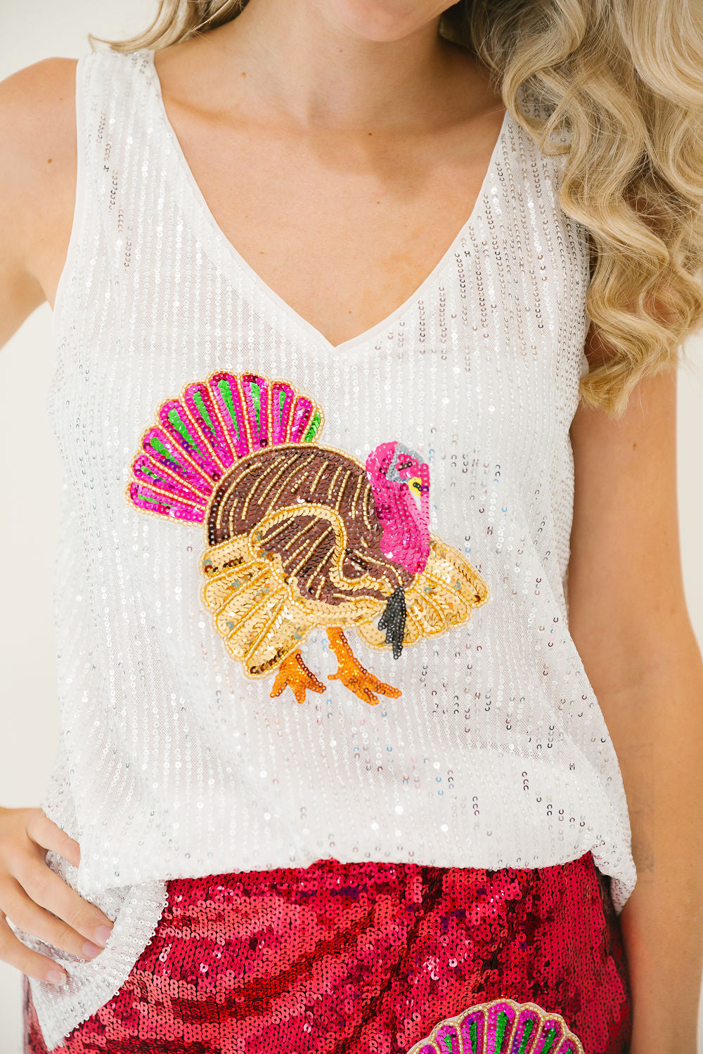 *WHITE SEQUIN TURKEY TANK - LARGE TANK Judith March