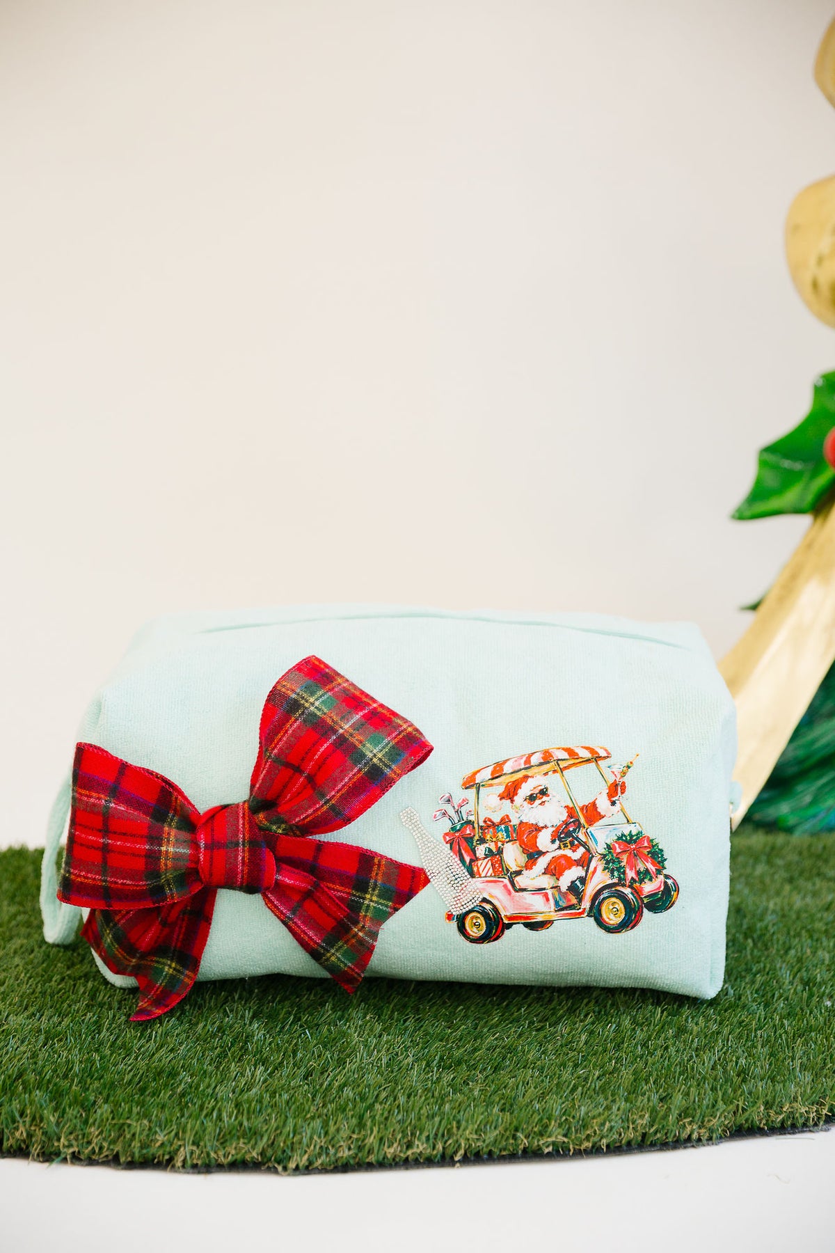CHRISTMAS ON THE COURSE TERRY BAGS TERRY BAG Judith March MINT LARGE TERRY (PLAID BOW)