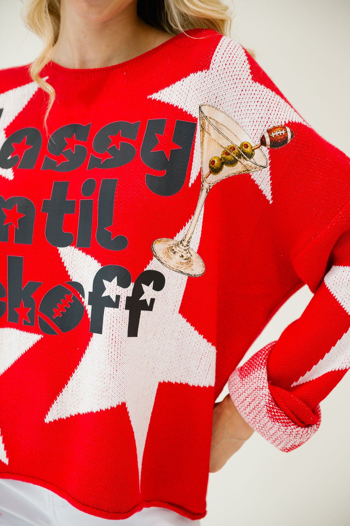 CLASSY UNTIL KICKOFF RED STAR SWEATER