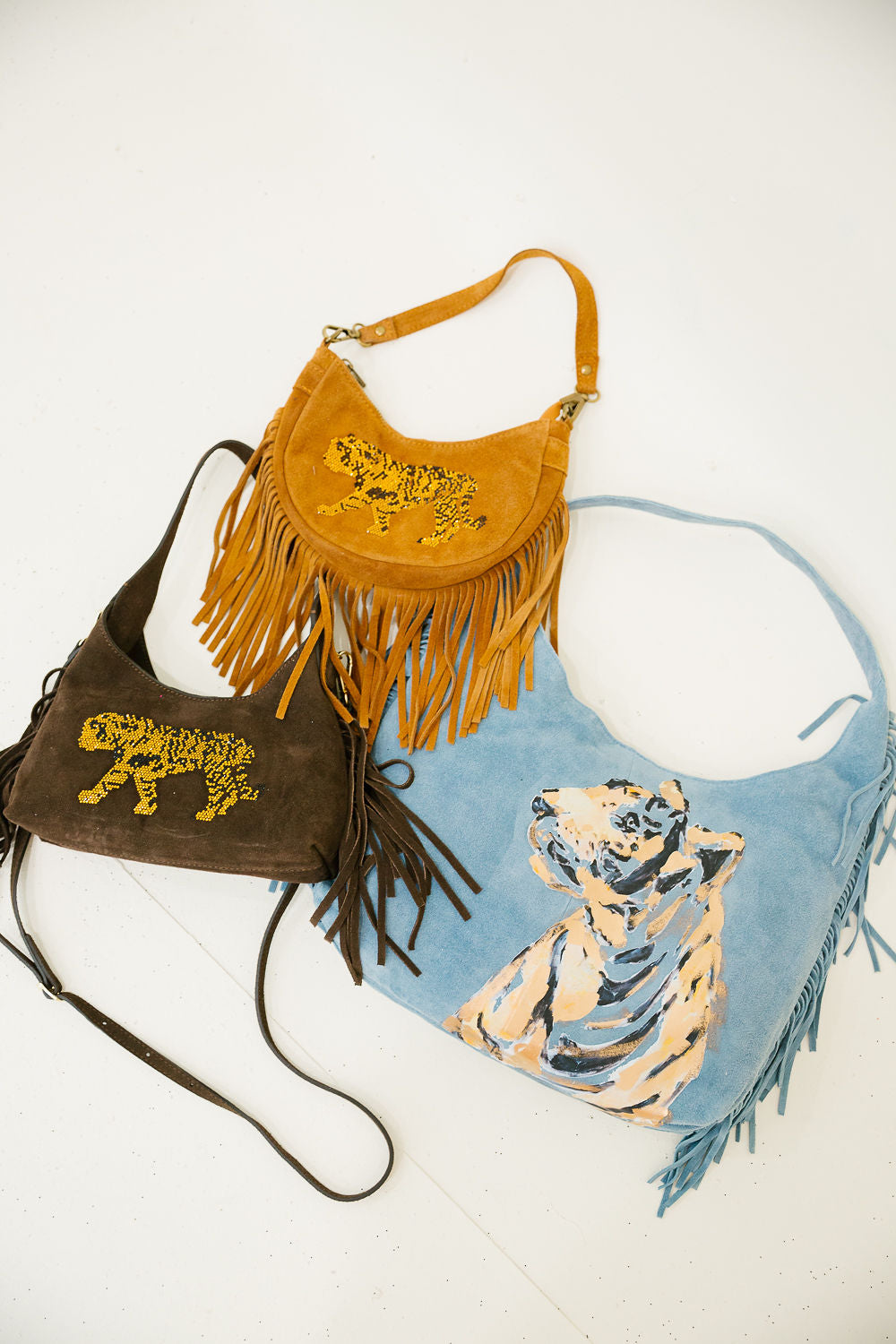 BLUE BELLE TIGER FRINGE HANDBAG Clutch Judith March