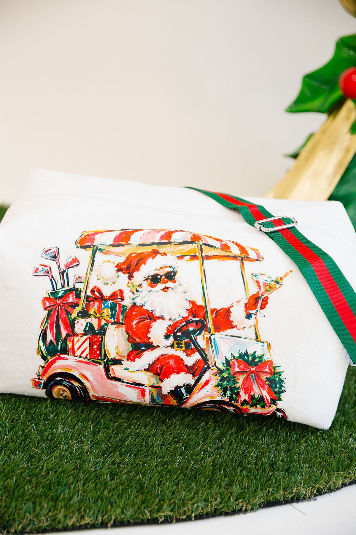 CHRISTMAS ON THE COURSE LARGE WHITE TERRY BAG TERRY BAG Judith March