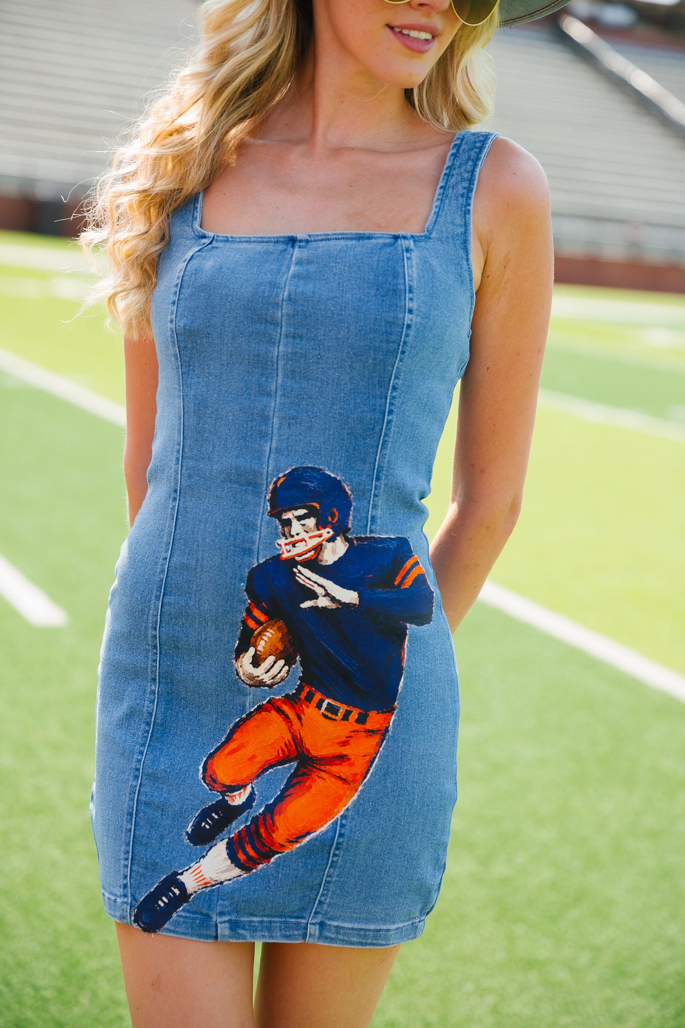 GRIDIRON GLAM HAND PAINTED DENIM DRESS DRESS Judith March