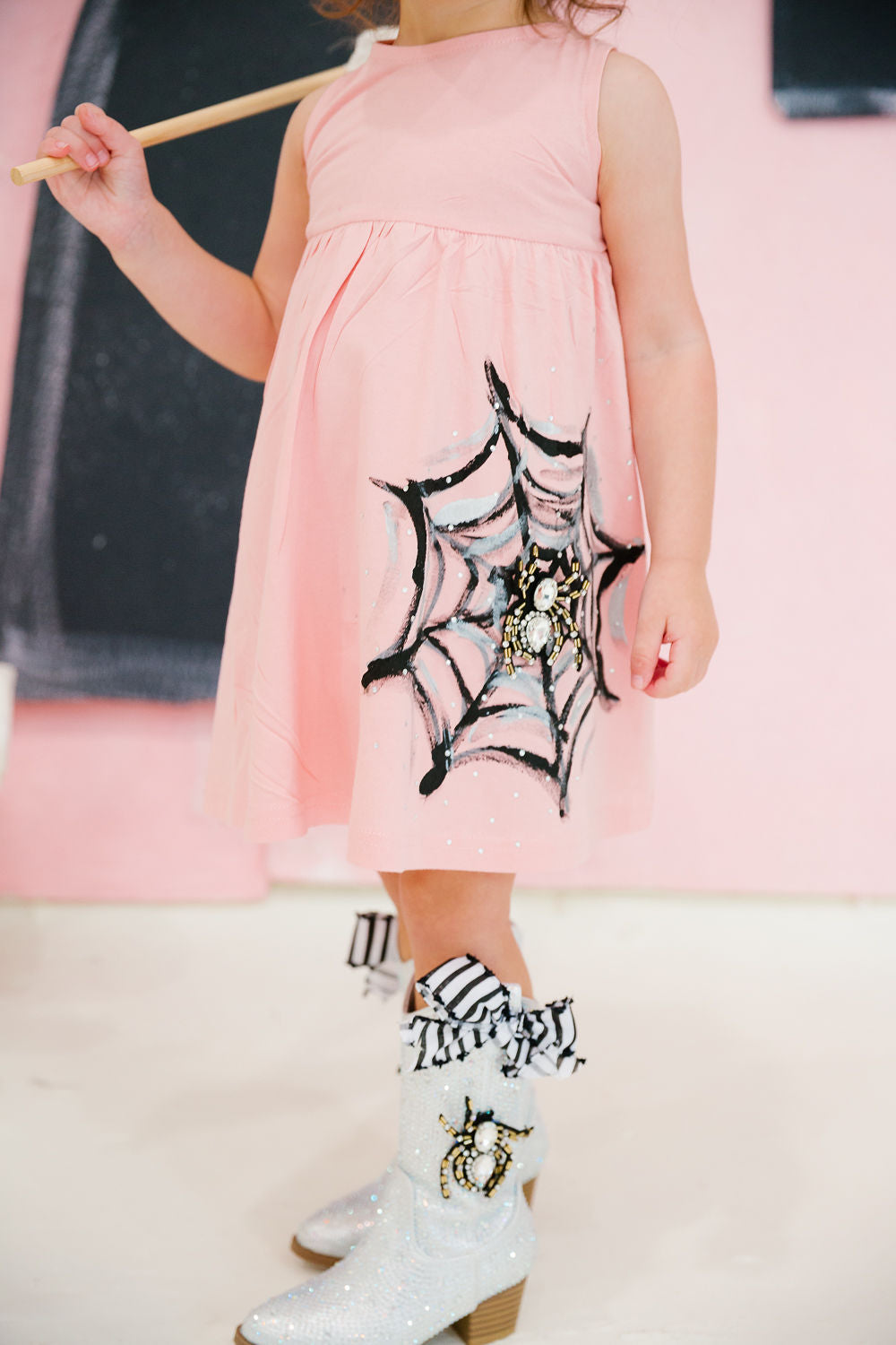 MINI KIDS SPIDER WEB PINK DRESS PULLOVER Judith March