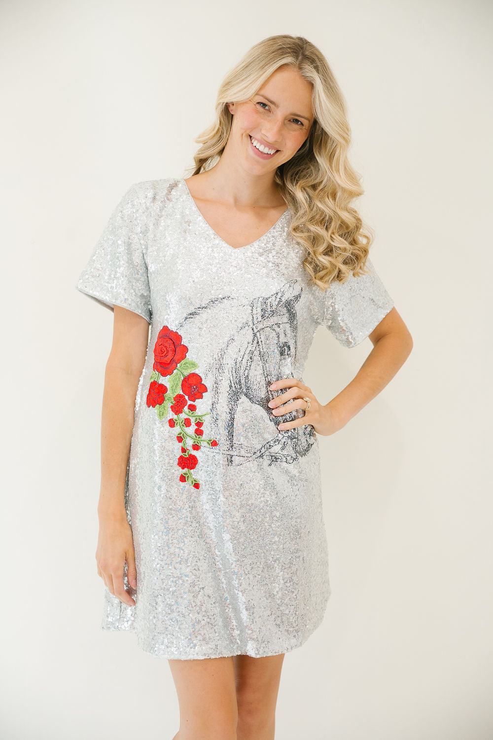 *SILVER SEQUIN HORSE ROSE DRESS - LARGE DRESS Judith March