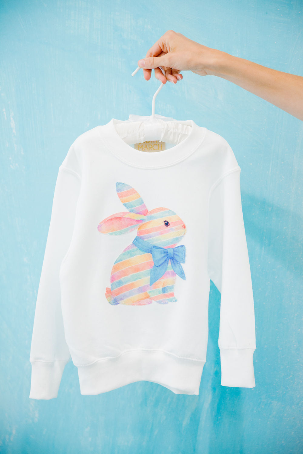 *MINI KIDS RAINBOW BUNNY WHITE PULLOVER - XS (2-4) PULLOVER Judith March