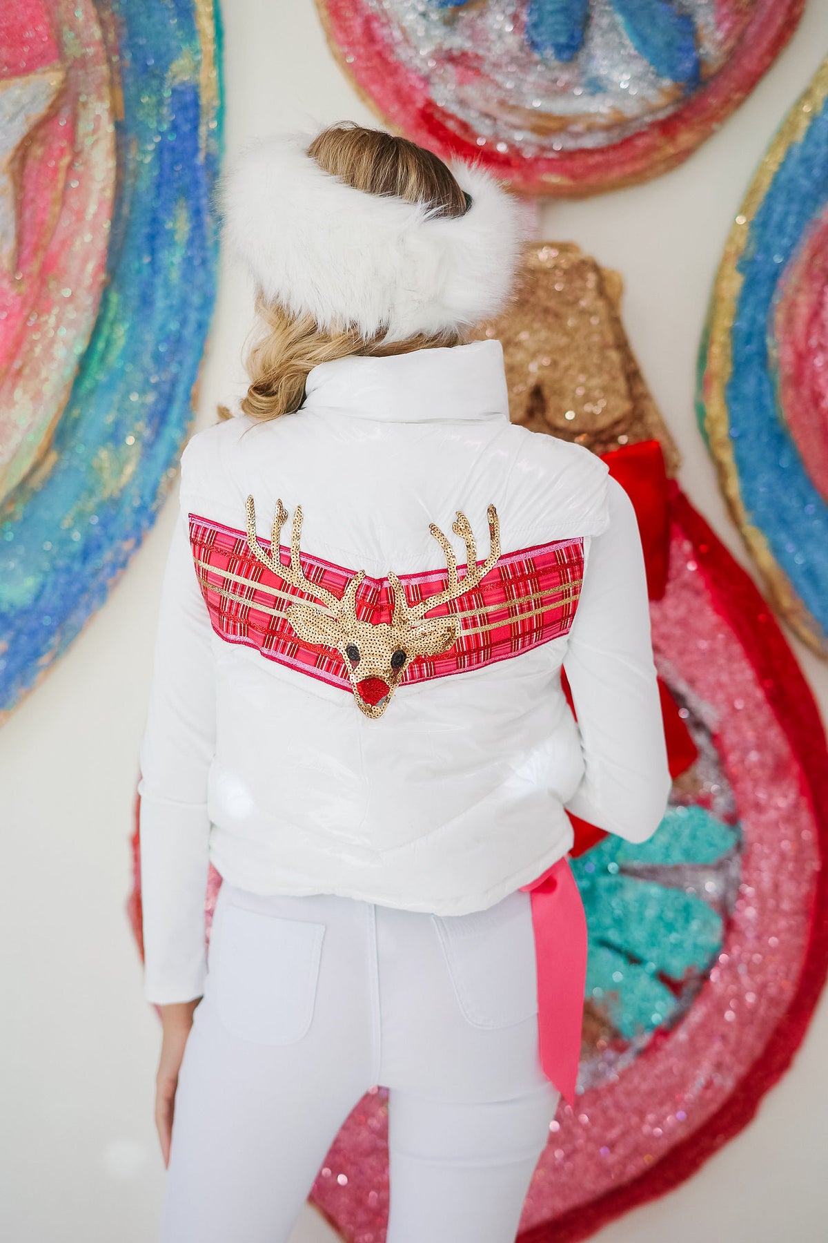 RED NOSE REINDEER WHITE VEST VEST Judith March