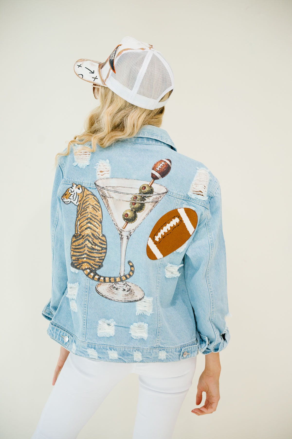 TIGERS & TINIS DISTRESSED DENIM JACKET