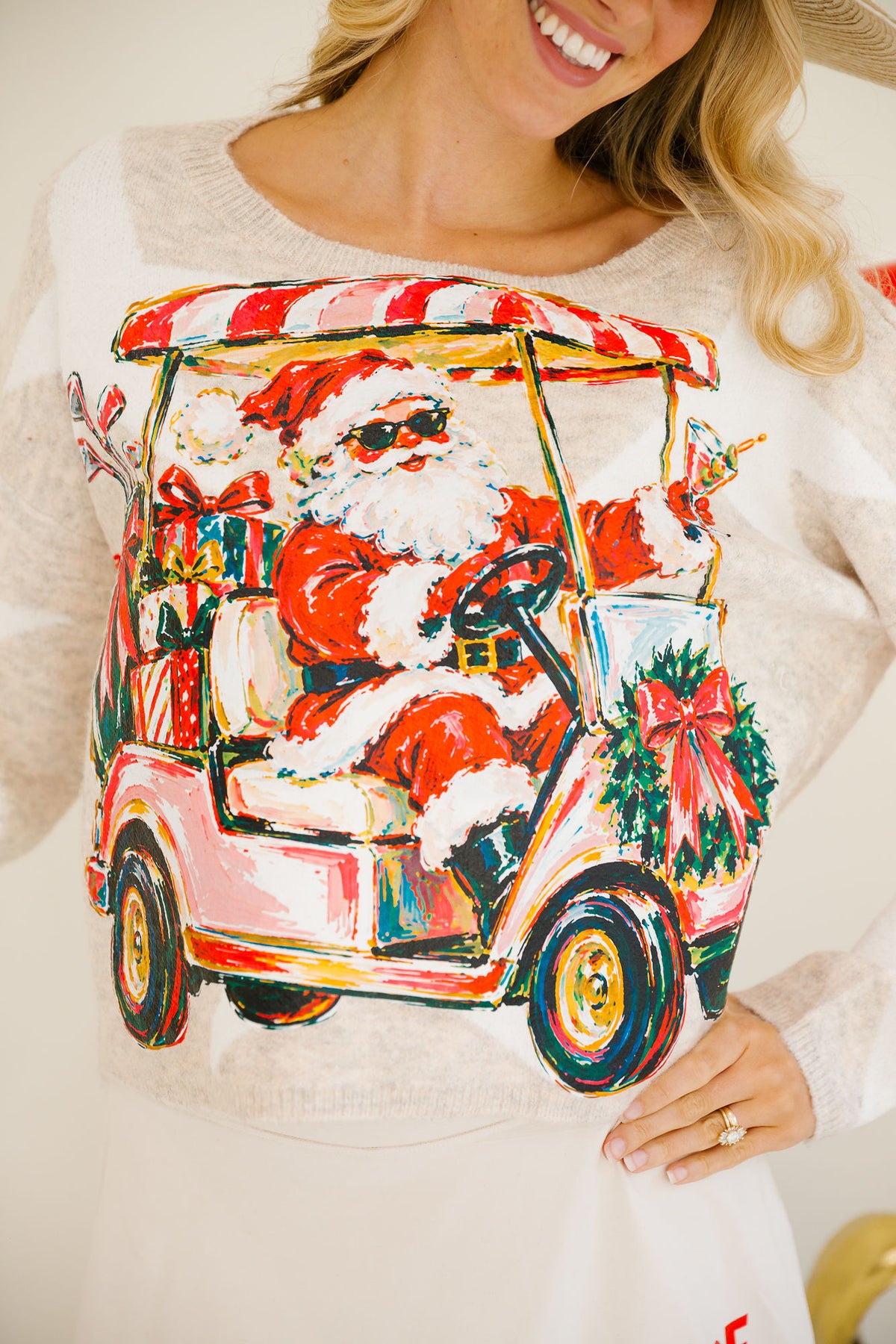 CHRISTMAS ON THE COURSE CREAM STAR SWEATER PULLOVER Judith March