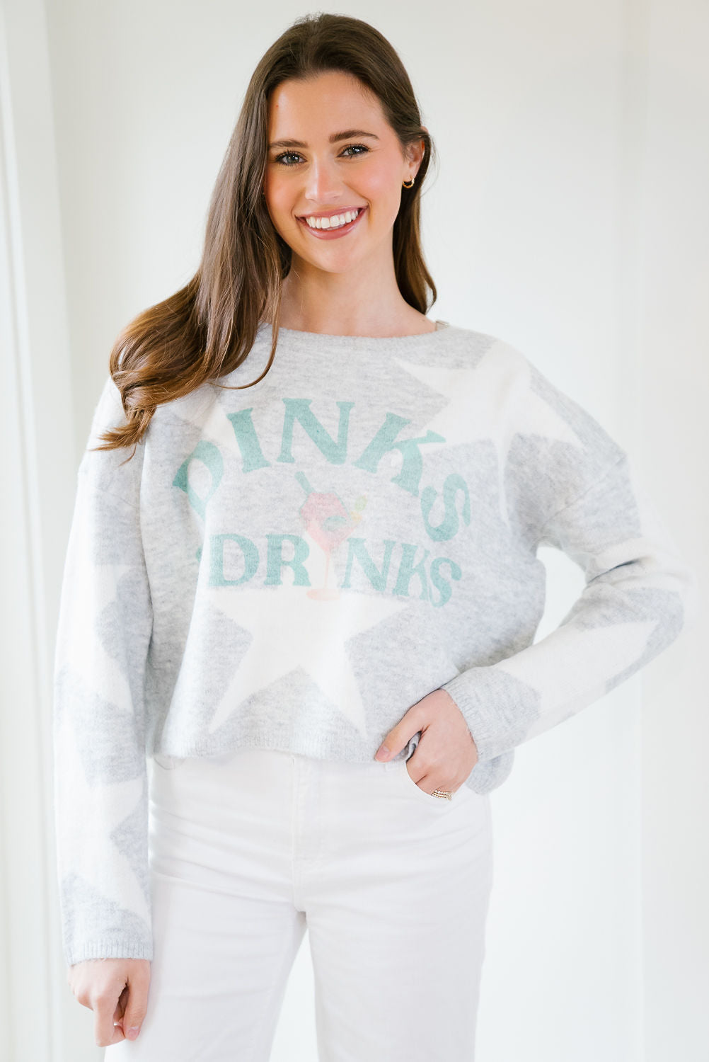 *DINKS & DRINKS GREY STAR SWEATER - SMALL PULLOVER Judith March