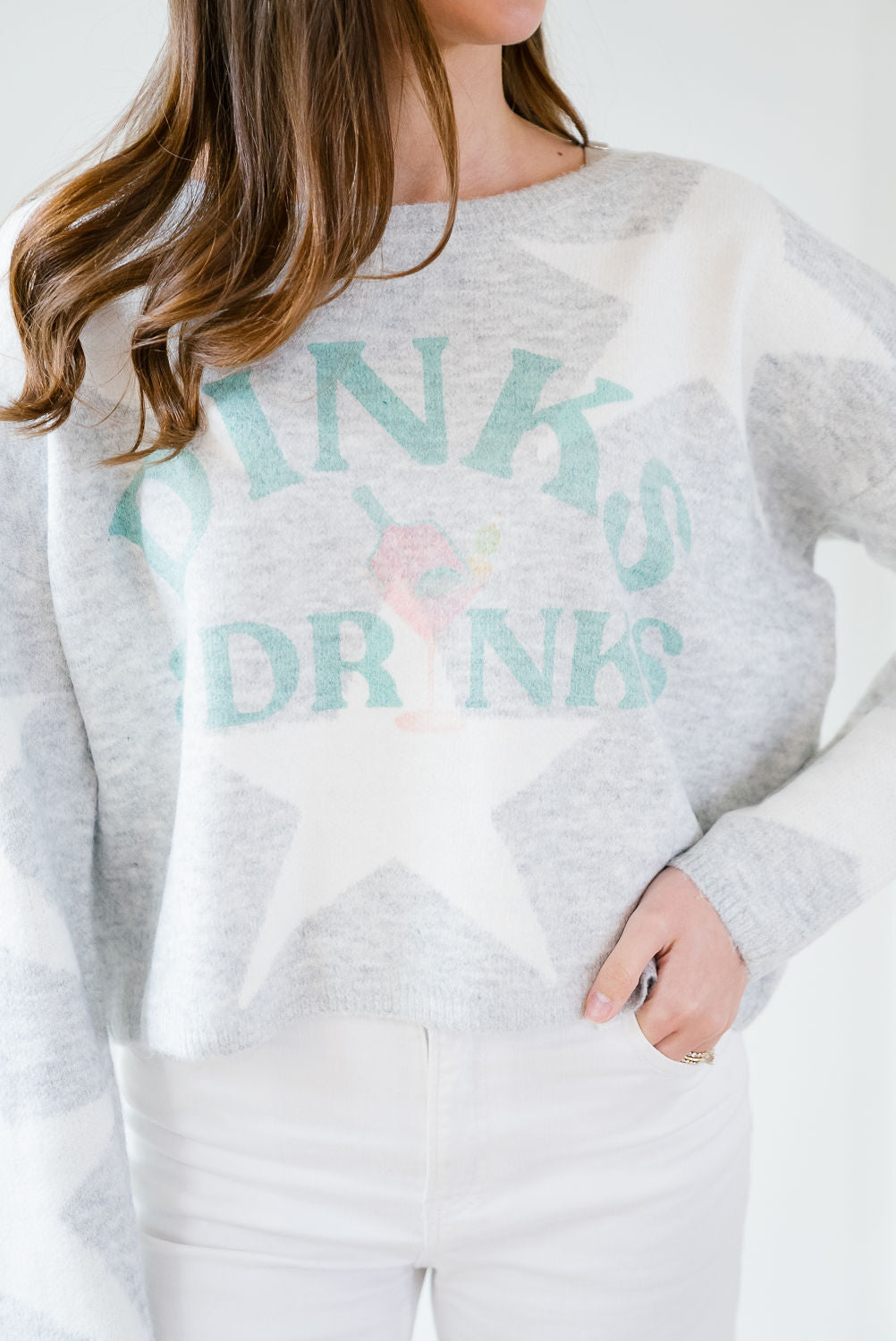 *DINKS & DRINKS GREY STAR SWEATER - SMALL PULLOVER Judith March
