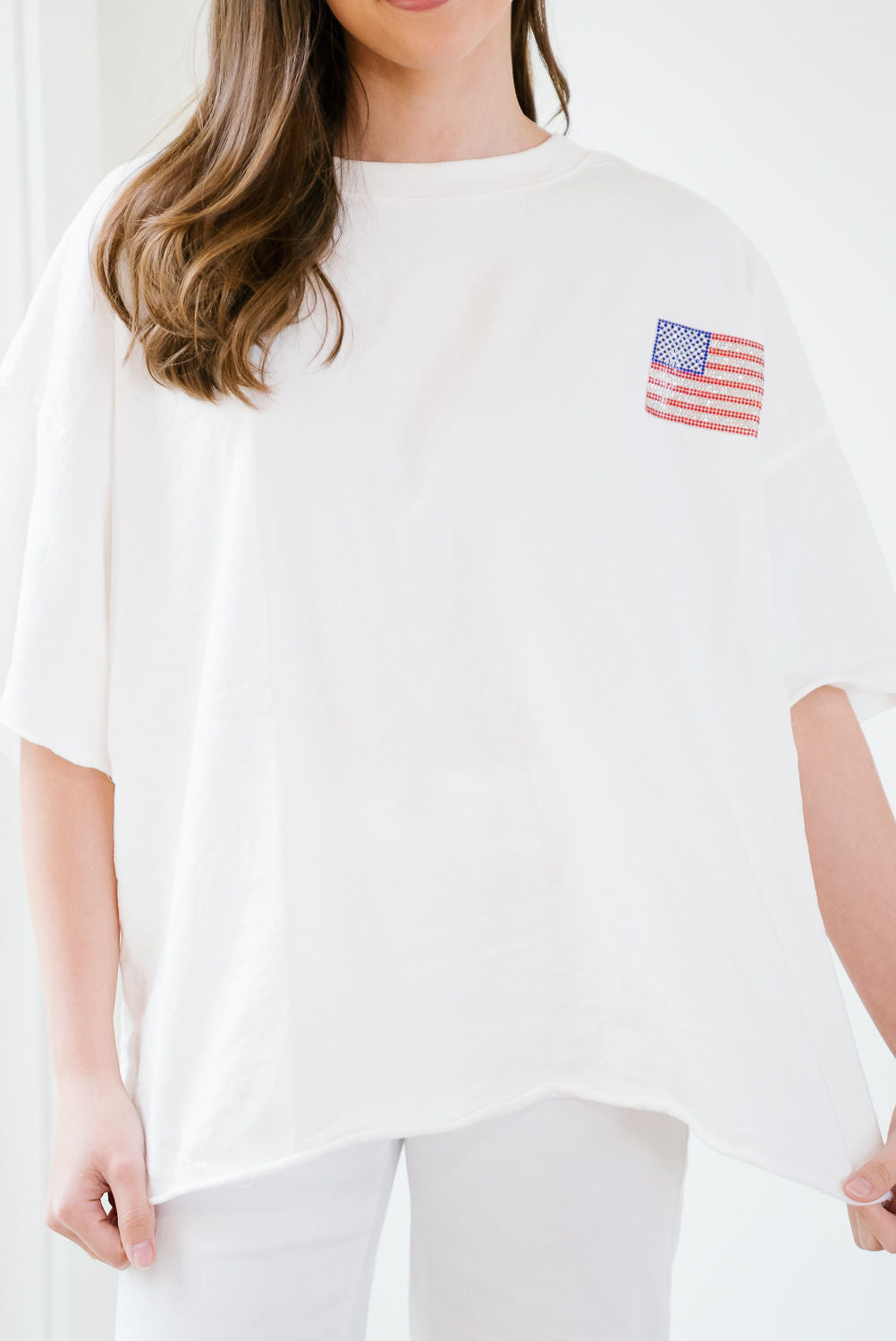 *RHINESTONE FLAG WHITE TEE - XLARGE PULLOVER Judith March