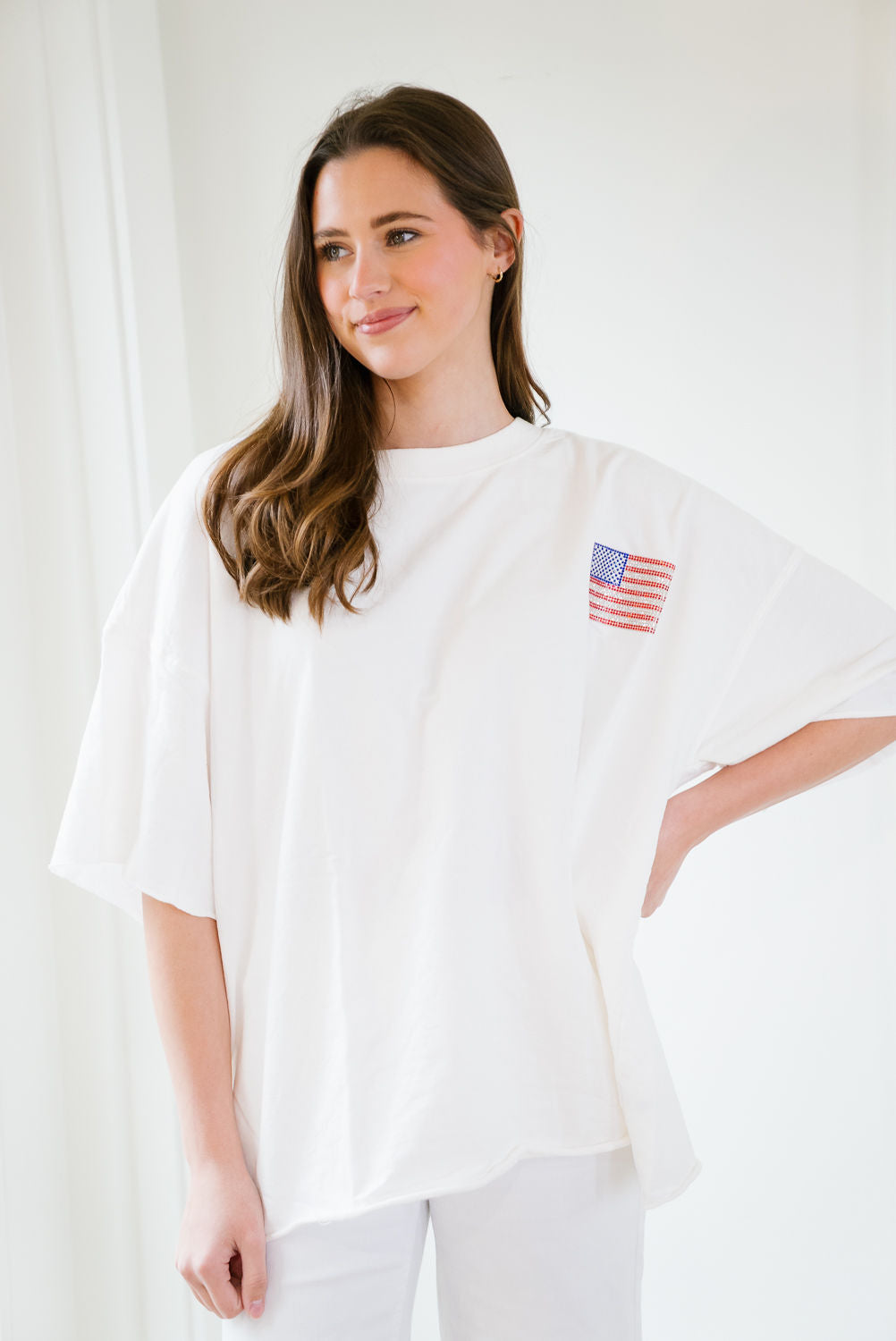 *RHINESTONE FLAG WHITE TEE - XLARGE PULLOVER Judith March