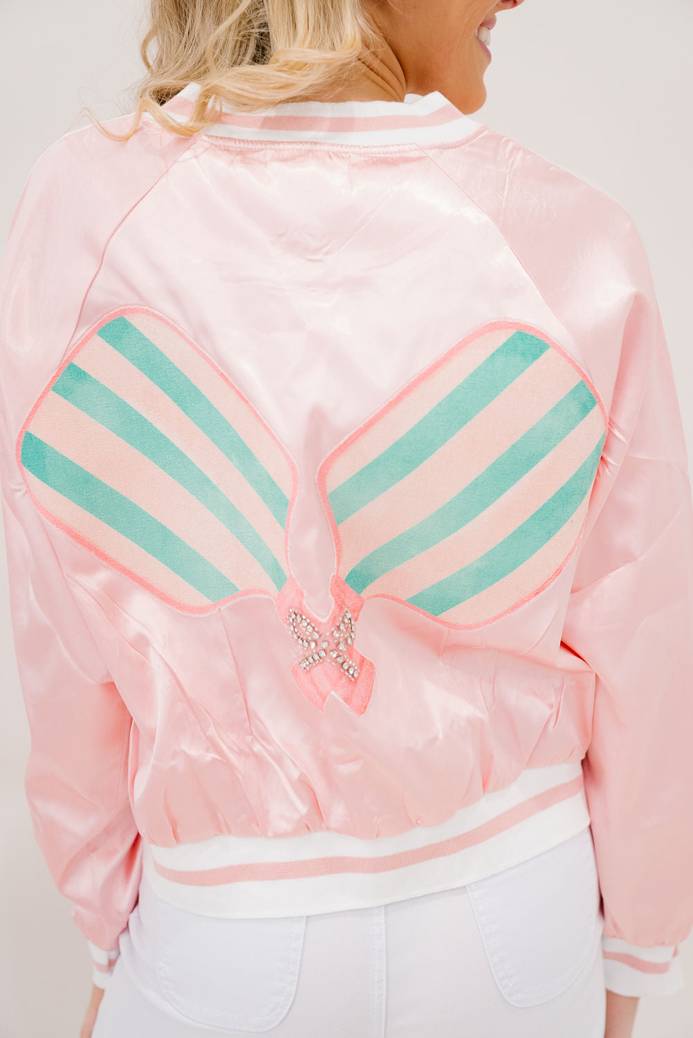 *PICKLEBALL PINK SATIN JACKET - LARGE PULLOVER Judith March